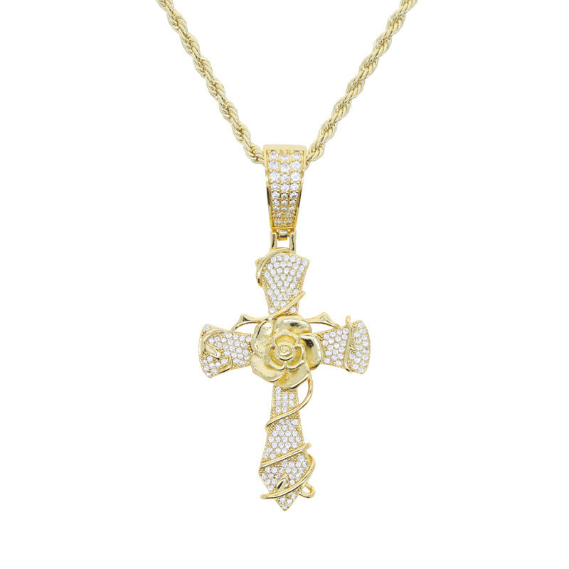 Wholesale Cross Personality Creative Rose Hip-Hop Necklace